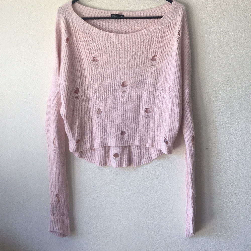 Express pink sweater crop top with holes